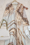 Lässig bedrucktes Patchwork-Meerjungfrauenkleid mit V-Ausschnitt und Trompete