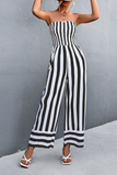 Street Striped Strapless Straight Jumpsuits(3 Colors)