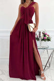 Fashion Sexy Solid Backless Slit One Shoulder Evening Dress Dresses(7 Colors)