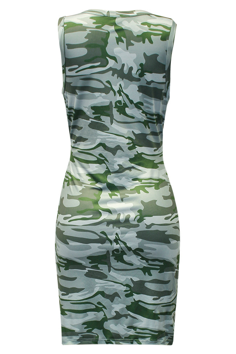 Fashion Camouflage Print O Neck Pencil Skirt Dresses