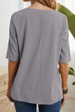 Casual Solid Slit O Neck T-Shirts