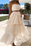 Fashion Solid Mesh Strapless Cake Skirt Dresses