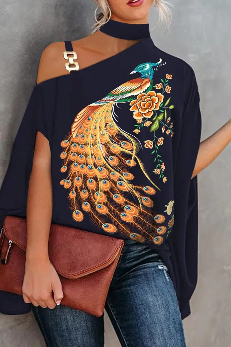Fashion Print Patchwork One Shoulder Blouses(5 Colors) – Bohonini