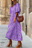 Vestidos de saia de bolo com estampa de patchwork com decote em V da moda (10 cores)