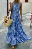 Fashion Print Patchwork Halter Waist Skirt Dresses(3 Colors)