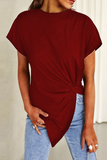 Camisetas casuais sólidas com patchwork e gola redonda (3 cores)