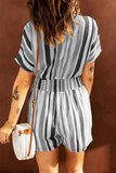 Casual Striped Patchwork V Neck Straight Rompers