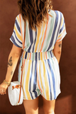 Casual Striped Patchwork V Neck Straight Rompers