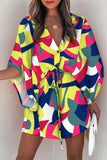 Fashion Casual Print Patchwork V Neck Dresses(4 Colors)