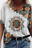 Casual Print Patchwork V Neck T-Shirts(5 Colors)
