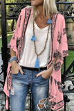 Casual Print Patchwork Cardigan Collar Outerwear(5 Colors)