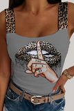 Casual Leopard Patchwork Spaghetti Strap Tops(4 Colors)