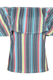 Casual Striped Patchwork Off the Shoulder T-Shirts