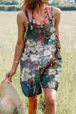 Casual Print Patchwork Spaghetti Strap Straight Jumpsuits(5 Colors)
