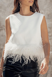 Casual Solid Feathers O Neck Tops(5 Colors)