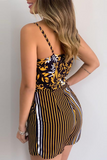 Casual Print Patchwork Spaghetti Strap Straight Rompers