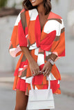 Vestidos casuais estampados patchwork com decote em V (5 cores)
