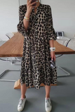 Vestidos casuais de leopardo patchwork com decote em V e saia bolo