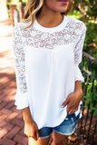 Casual Solid Lace O Neck Tops(4 Colors)