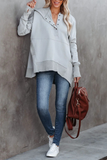 Casual Solid Buckle Hooded Collar Tops