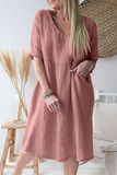 Casual Solid Patchwork V Neck Straight Dresses