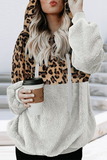 Casual Leopard Patchwork Hooded Collar Tops(4 Colors)