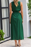 Casual Solid Hollowed Out O Neck Waist Skirt Dresses(4 Colors)
