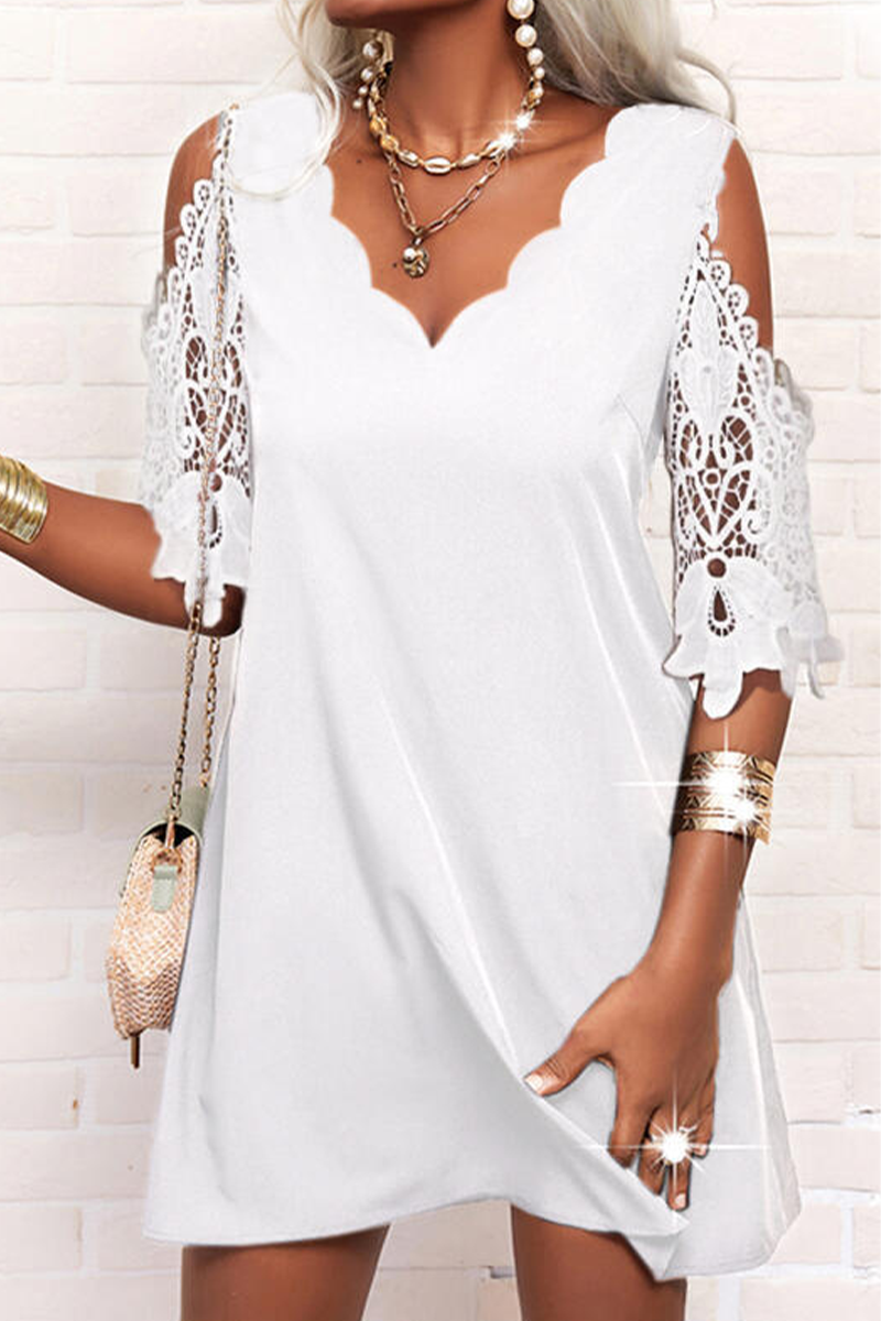 Casual Solid Lace V Neck Straight Dresses