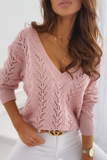 Fashion Solid Hollowed Out V Neck Sweaters (5 Colors)