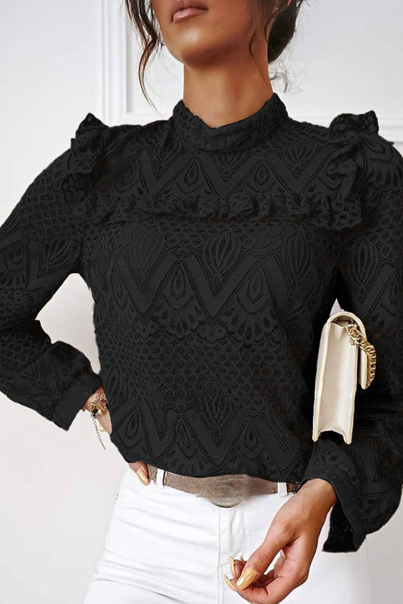 Casual Solid Lace Half A Turtleneck Tops(3 Colors)
