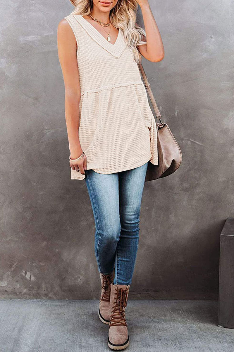 Casual Solid Patchwork V Neck Tops(7 Colors)