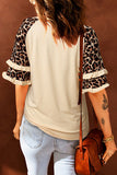 T-Shirts mit lässigem Print, Leoparden-Patchwork und O-Ausschnitt (5 Farben)
