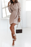 Casual Solid Patchwork Turndown Collar Shirt Dress Dresses(4 Colors)