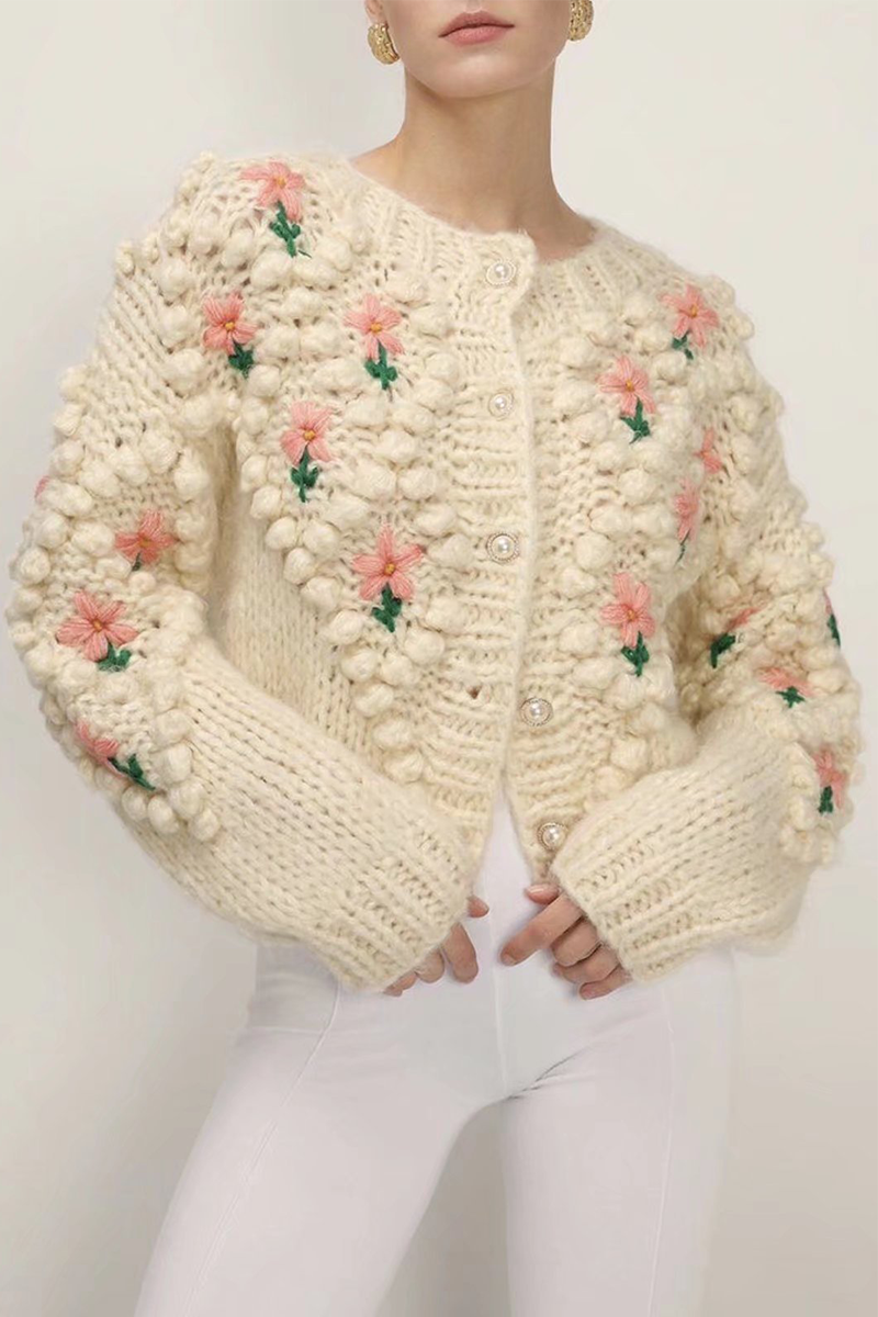 Casual Patchwork Hollowed Out Cardigan Collar Sweaters