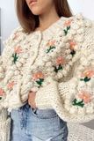 Casual Patchwork Hollowed Out Cardigan Collar Sweaters