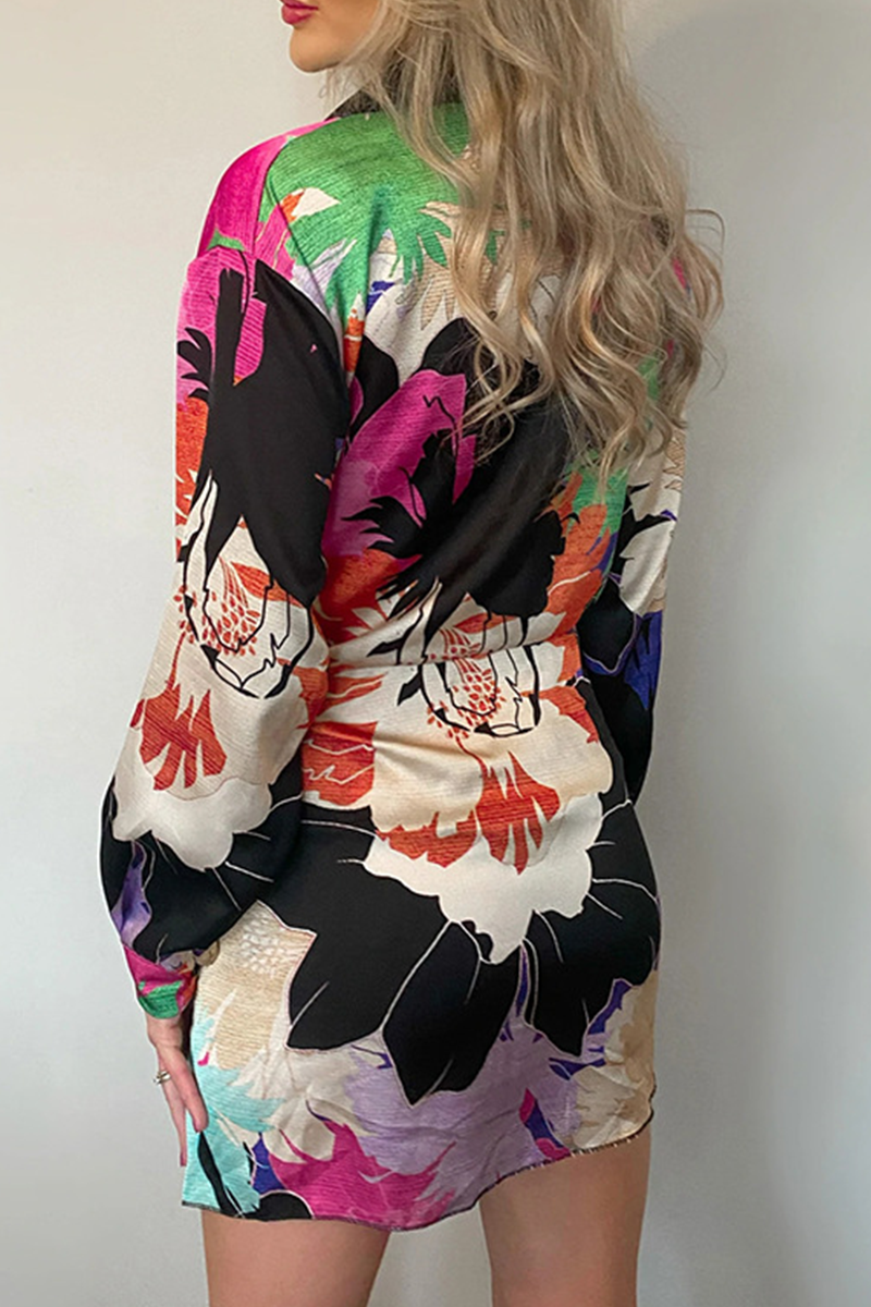 Casual Print Patchwork Turndown Collar Shirt Dress Dresses(5 Colors)