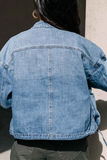 Lässige, solide Patchwork-Cardigan-Kragen-Langarm-Jeansjacke mit geradem Schnitt