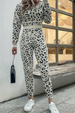 Casual Leopard Patchwork O Neck Long Sleeve Two Pieces