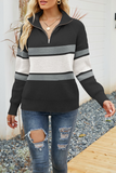 Casual Solid Patchwork Zipper Collar Sweaters(5 Colors)