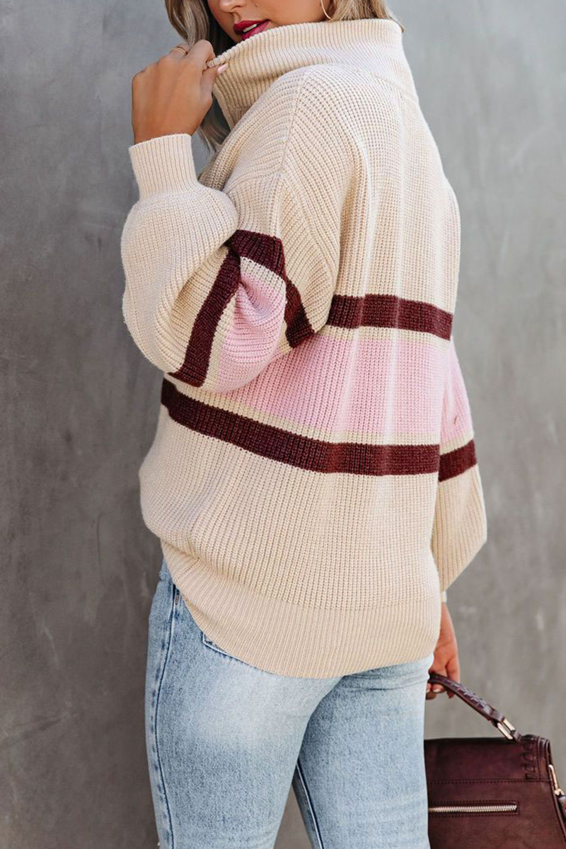 Casual Solid Patchwork Zipper Collar Sweaters(5 Colors)