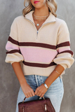 Lässige, solide Patchwork-Pullover mit Reißverschlusskragen (5 Farben)