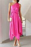 Fashion Solid Fold One Shoulder Irregular Dress Dresses(6 Colors)