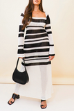 Casual Striped Patchwork Off the Shoulder Straight Dresses(5 Colors)
