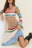Casual Striped Patchwork Off the Shoulder Straight Dresses(5 Colors)