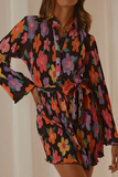 Vestidos casuais estampados patchwork com gola aberta (3 cores)