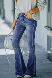 Lässige, allmählich wechselnde Patchwork-Jeans mit mittlerer Taille und Boot-Cut-Denim
