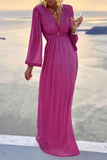 Modisches, elegantes, solides Patchwork-Falten-Abendkleid mit V-Ausschnitt (2 Farben)