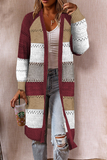 Casual Patchwork Hollowed Out Cardigan Collar Outerwear