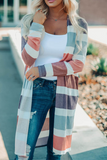 Casual Striped Patchwork Cardigan Collar Outerwear(3 Colors)