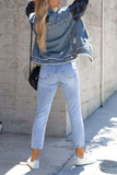 Casual sólido patchwork turndown colarinho manga comprida jaqueta jeans reta